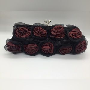 Vintage Satin Rose Clutch Evening Bag 1970’s